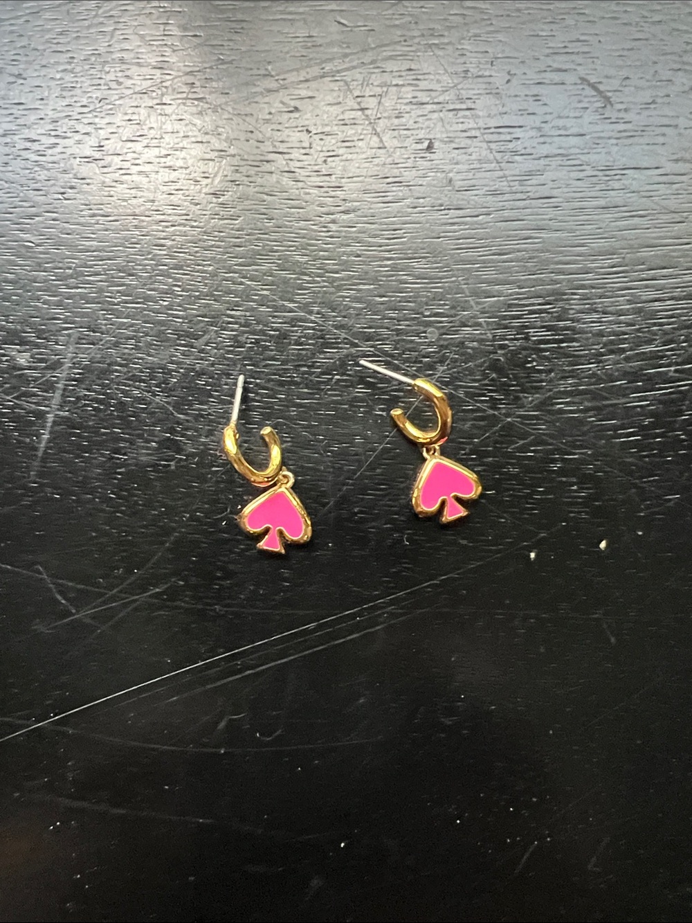 kate spade Gold Hoop Earrings with Pink Spade Drops
